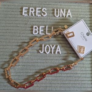 Gold and Red Link Necklace Set